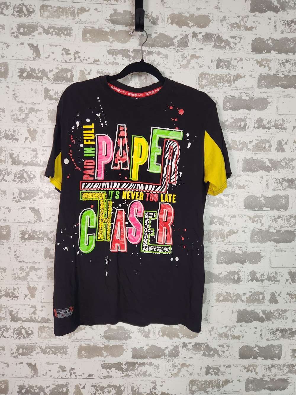 Men's Black & Yellow Graphic Short Sleeve Tee - Paper Chaser Design